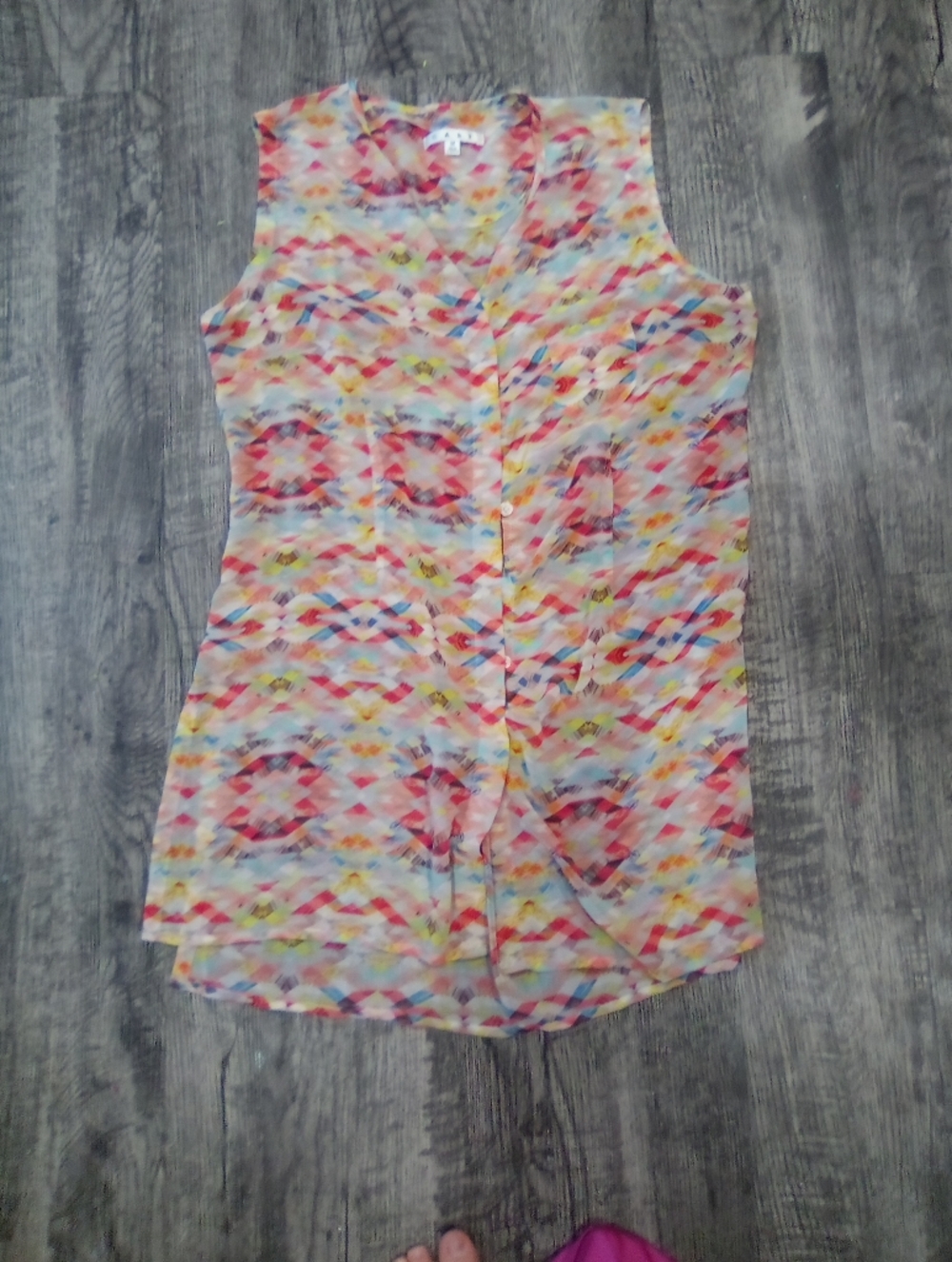 Cabi Colorful Geometric Sleeveless Button-Front Top